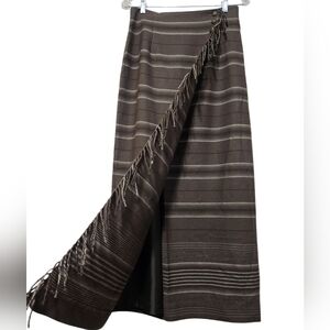 Vintage Lauren Ralph Lauren 100% Wool Wrap Fringe Maxi Skirt Size 8